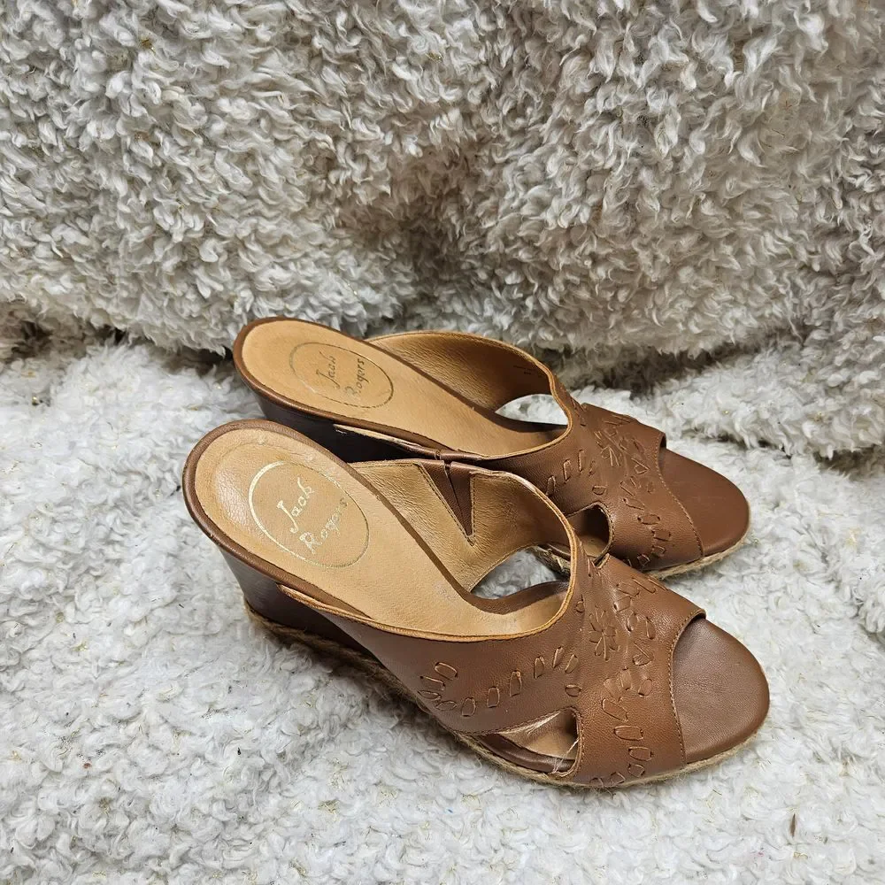 Jack Rogers Sophia Tan‎ Leather Wedge Sandals size 8